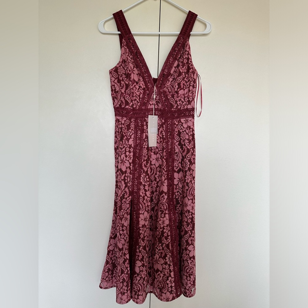 Anthropologie Leticia Embroidered Lace Midi Dress, Size XS Petite, Plum